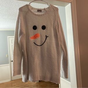 Poof! Fuzzy Snowman Women’s Sequin Ugly Christmas Sweater Size Large